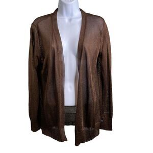 Ottod’ Ame Women's Ribbed Brown Open Front Lagenlook Cardigan Sweater Size 6